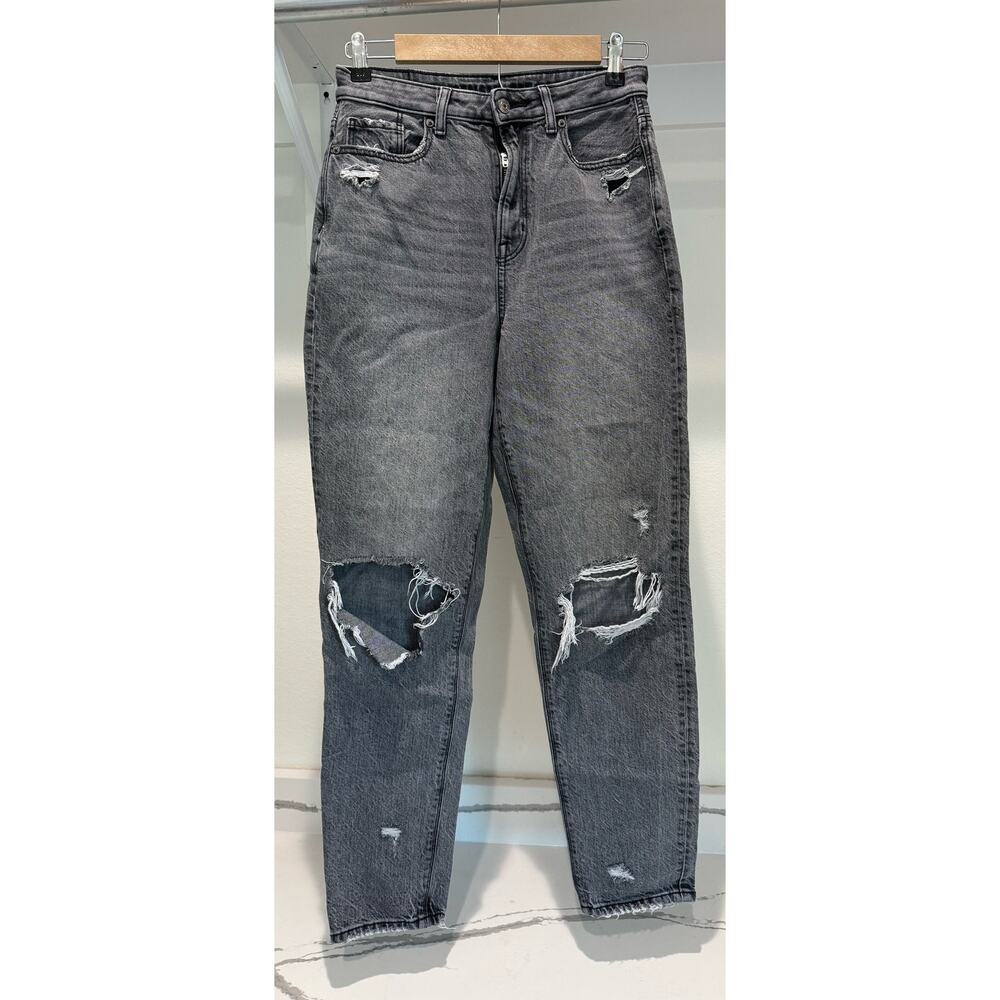 American Eagle Black‎ Jeans Tapered Distressed Size 4 Long